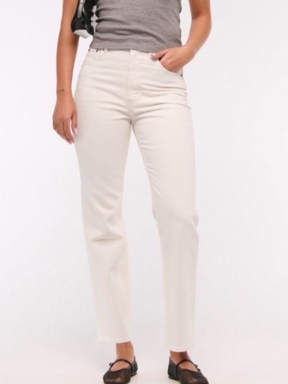 Ultra High-Rise Straight Ankle Jeans in Cream